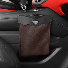 Car Trash Can Front-Row Hanging Garbage Bin Pu Leather Foldable Storage