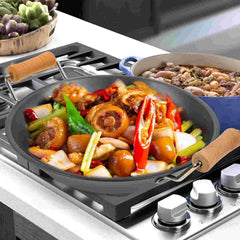 2 Pcs Stainless Steel Griddle Double Handle Cooking Pan Hot Pot Cookware Kitchen Dry Wooden Paella Frying Metal Takeaway Pans