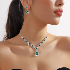 Fashion Diamond Necklace Earrings Set for Women