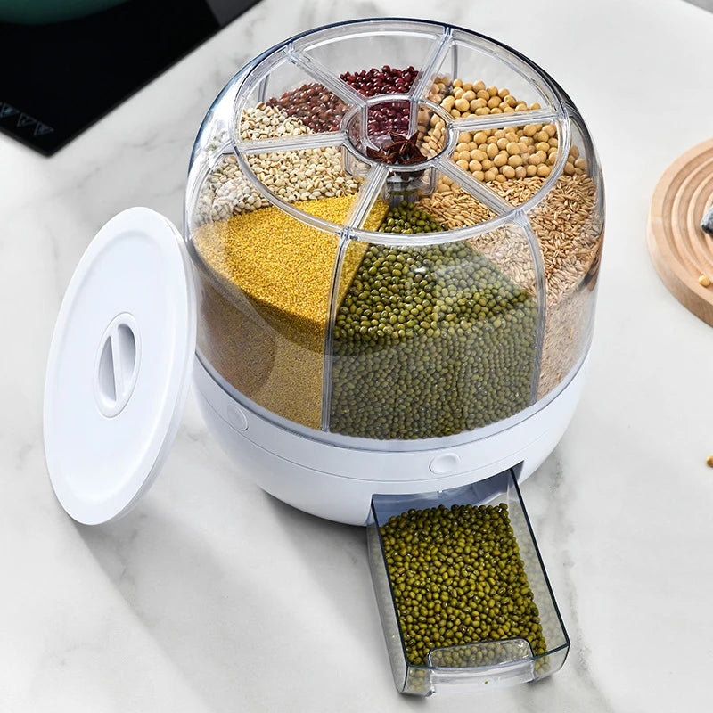 Degree Rotating Rice Dispenser Sealed Dry Cereal Grain Bucket Moisture-proof Food Storage Box