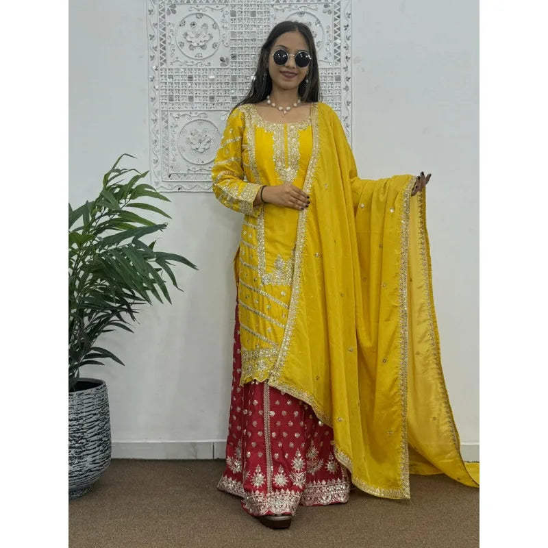 Yellow Salwar Kameez Pakistan Indian Wedding Party Dress Polaroid Suit Salad