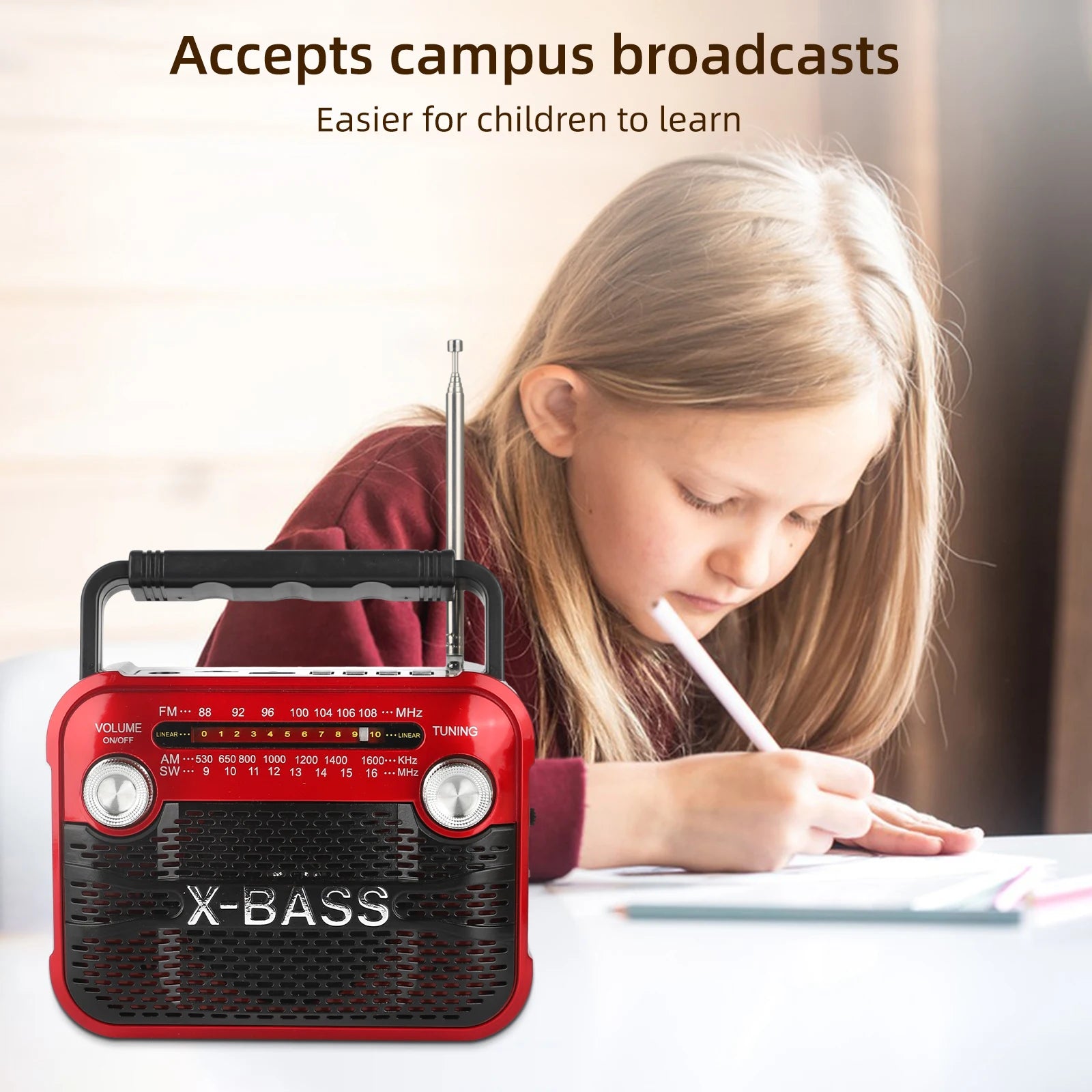 Portable compact FM radio, output 3W FM/AM/SW1-6/USB/TF/BT playback