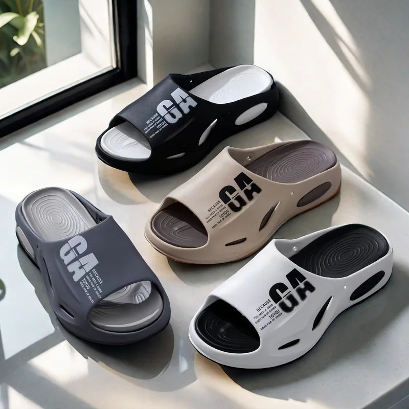 Men's Slippers Indoor Outdoor Thickened Super Soft Sole Sandals Letter Printed Men's Beach Carnival Shoes