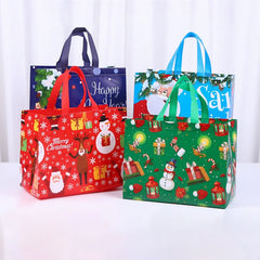 Christmas Tote Bags with Handles Xmas Non-Woven Gifts Bags Santa Snowman Treat Bags Navidad Party Decorations Natal Noel