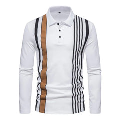 Autumn New Solid Stripe Design Polo Polo Polo Collar Men's Long Sleeve Shirt