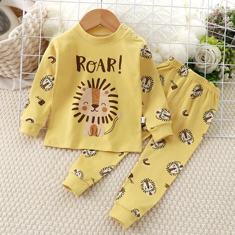 Newborn Kids Boys Girls Pajama Sets Cartoon Casual Long Sleeve Cute T-Shirt Tops with Pants Toddler Baby Autumn Sleeping Clothes