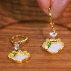 New Golden Peace Lock Zircon Pendant Earrings for Women