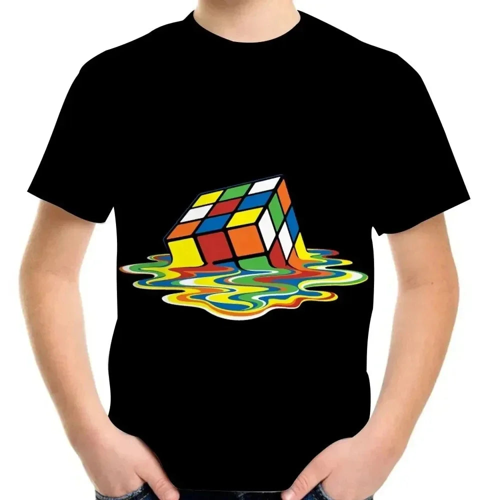 Childs T-Shirts 3D Print T-Shirt Fashion Rubik’s Cube Pattern Tshirt Summer Boys Girls Tee Top Streetwear Top Children Clothing