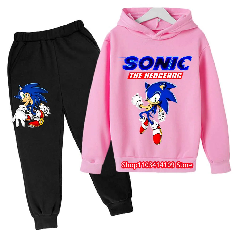 Kids Sonics Hoodies Sets Children Cotton Autumn And Spring Long Sleeve Sweatshirts Trousers 2pcs Costume Outfits