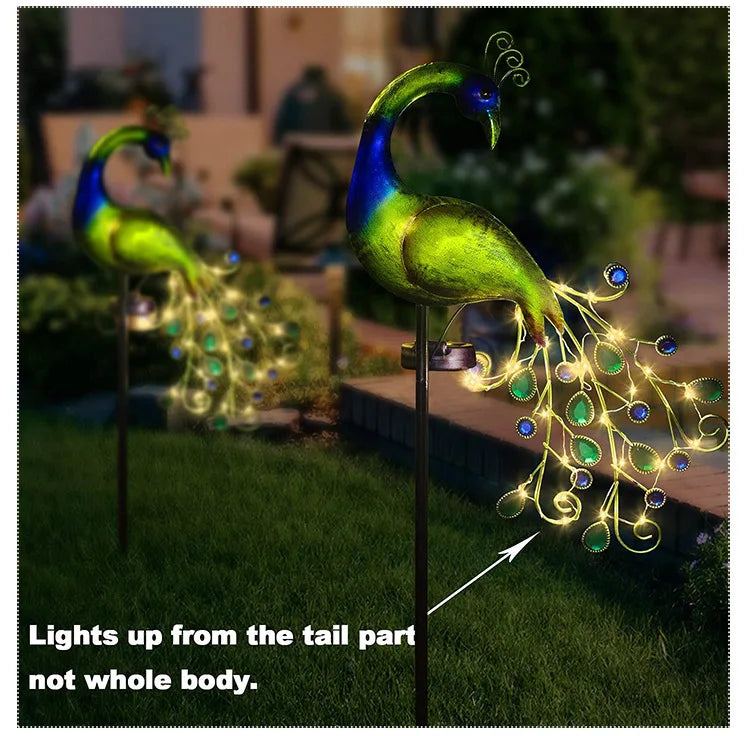 Solar Powered LED Lawn Light Peacock Waterproof Fairy Garden Decor Lamp