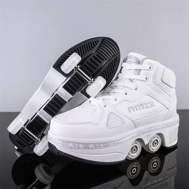 4-Wheel Skates Deform Roller Skate Shoes Professional Double Row Skates Youth Men Women Sneakers Parkour Deformation Shoes Gift