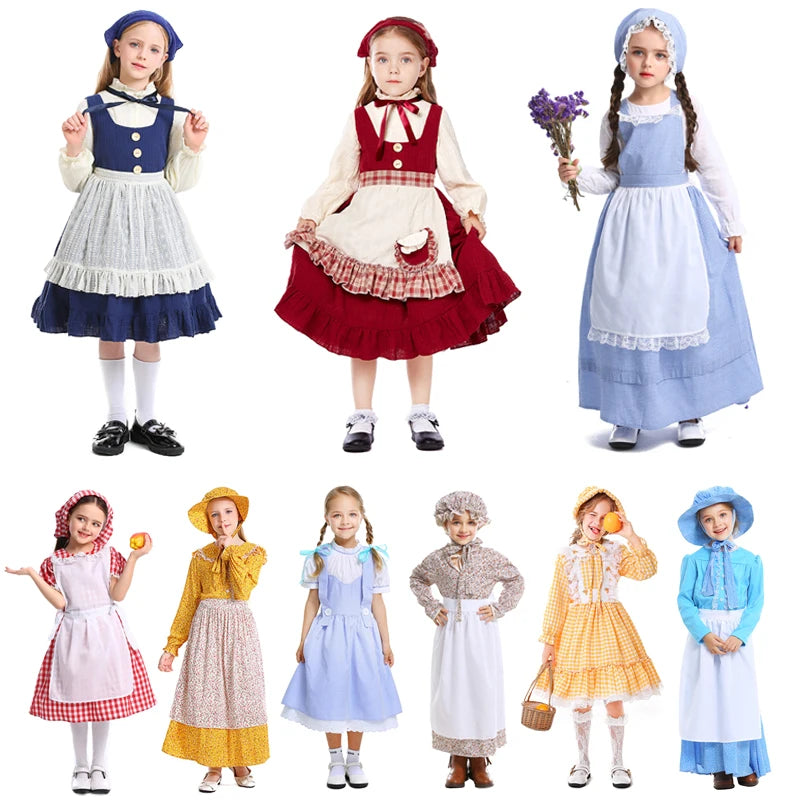 Kids Maid Dress Cosplay Kid Girl Fancy Pastoral Dres Halloween Carnival Costumes