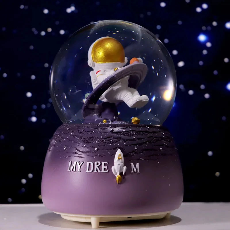 3D Astronaut Night Light Glow Crystal Ball Snowball Music Box Statue Ornament Child Birthday Party