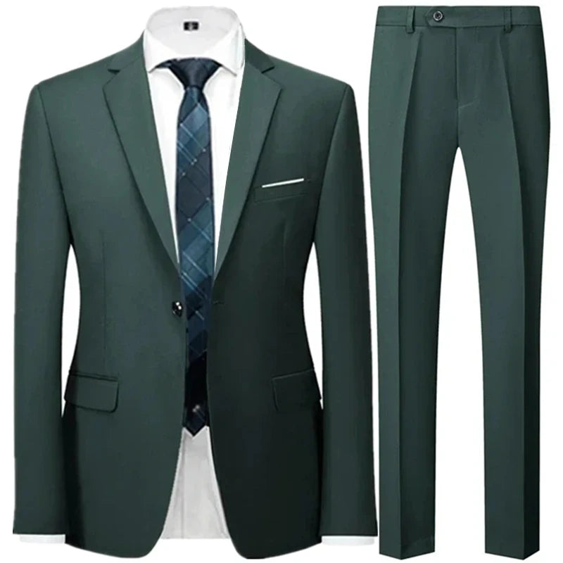 Spring Autumn Fashion New Men's Business Casual Solid Color Suits / Male One Button Blazers Jacker Coat Trousers Pants