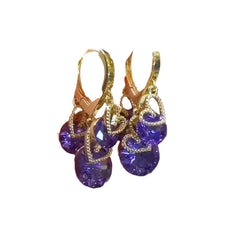 Luxury Purple Zirconia Heart Shape Drop Earrings for Women Gold Color Elegant Crystal Dangle Earrings