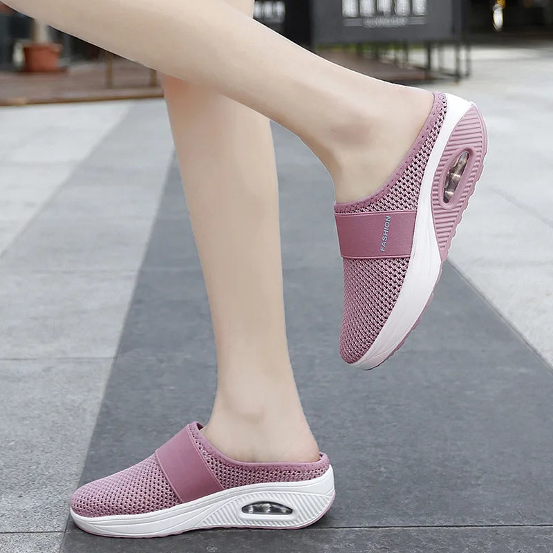 Orthopedic Diabetic Ladies Platform Mules Mesh Lightweight Slippers Wedge Female Sneaker