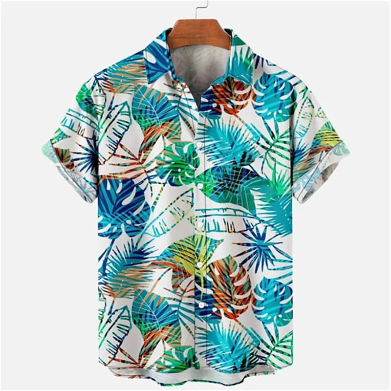 Men Summer Poker Symbol Stripe Print Shirt Casual Beach Short Sleeve Clothing Male Button Lapel Collar Shirt