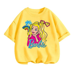 New Kawaii Barbie T-shirt Kids Clothes Girls Fashion Baby Printed Short-sleeved Boys Anime Cartoon Sonic Stitch Stich T-shirts