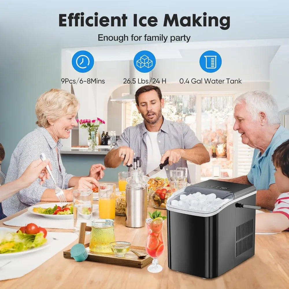 Portable Ice Machine Self-Cleaning, 2 Sizes of Bullet Ice,Ice Scoop,Basket & Handle,Ice Cube Maker