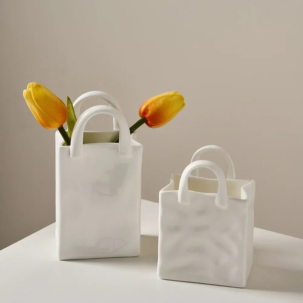 Modern Decorative Vase Handbag Ceramic Vase Decoration Home Flowers for Decor Table Decoration