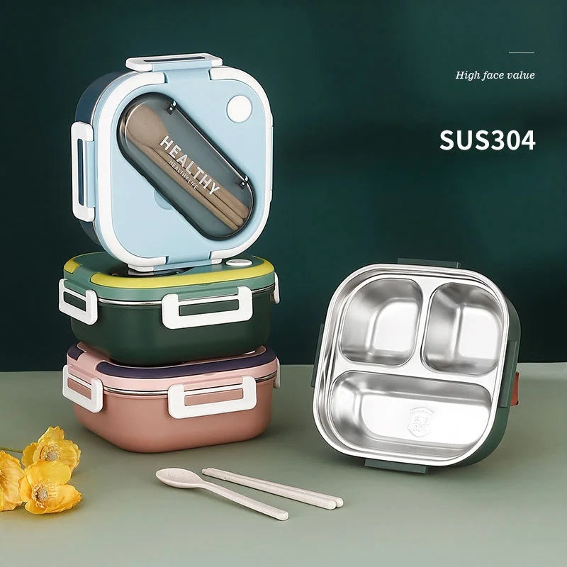 Cute Lunch Box for Kids Compartments Microwave Bento Lunch Box with Fork Spoon Microwave Food Storage Container Outdoor Picnic