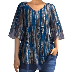 Women Flare Sleeve Chiffon Shirt Female V-Neck Blouse Large Plus Size Loose Shirts