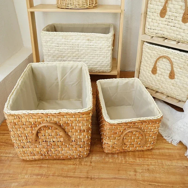 Woven Rattan Storage Basket Clothes Organizer