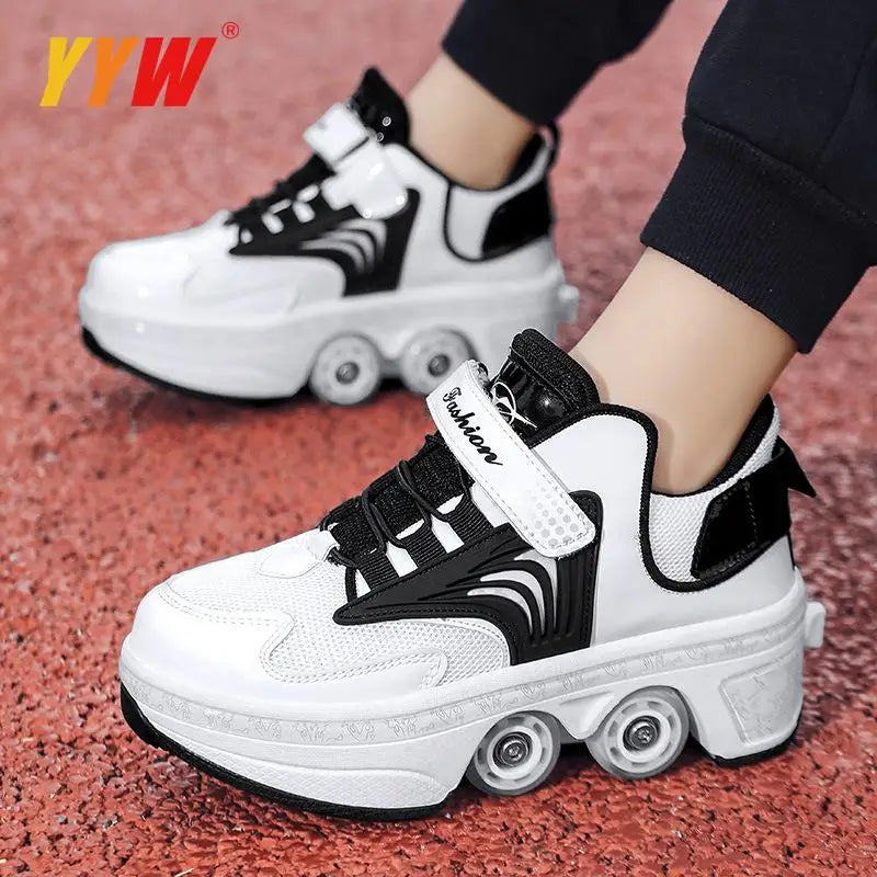 Four-Wheel Dual-Use Skating Shoes Double-Row Roller Student Men's Casual Sneakers Women's Men's Sport Walking Running Shoes