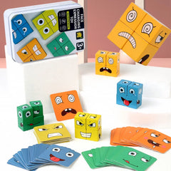 Cube Face Changing Building Blocks Board Game Wood Puzzle Montessori Expression Wooden Blocks