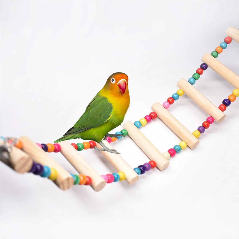 NONOR Parrot Toys Hanging Ladder Bridge Wooden Hamster Swing Climbing Natural Wood Hanging Colorful Balls Bird Stairs Supplies