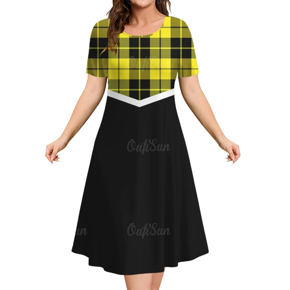 Summer Dresses For Women Patchwork Prints Plaid Clothing Clash Of Colors Party Dress