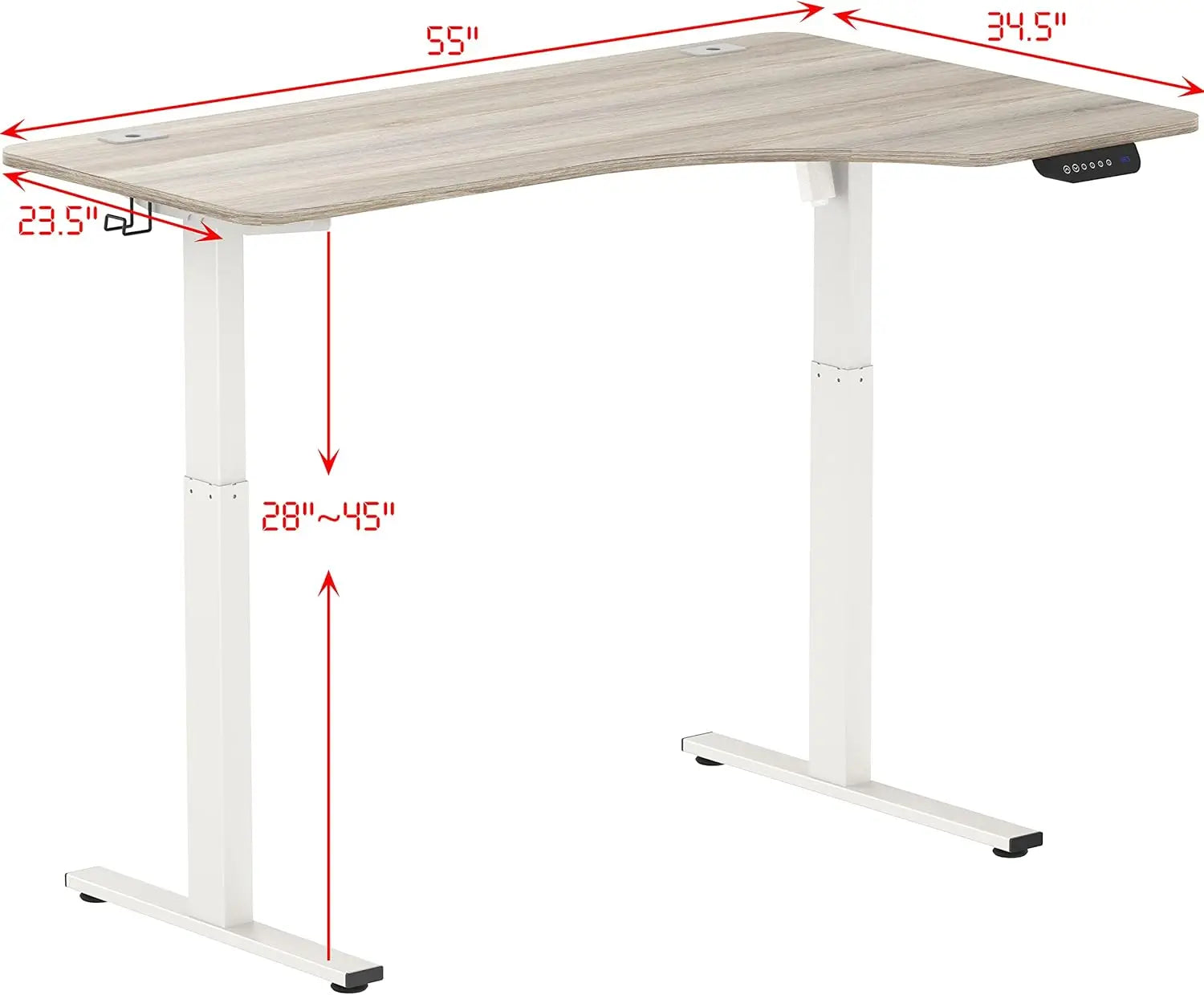 55-Inch Large Electric Height Adjustable L-Shaped Standing Desk with Right Facing Corner, Oak