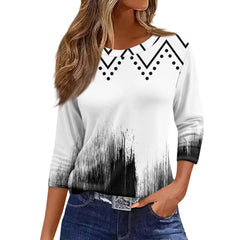 Women's Fashion Casual Round Neck 3/4 Sleeve Loose  Printed T-Shirt Ladies Top