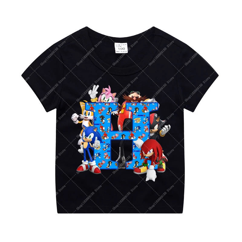 Sonics Boy Short Sleeve T-shirt Summer Casual Cotton Tops Children Anime Cute Tee Kids Cartoon Printed Clothing Fashion Clothes