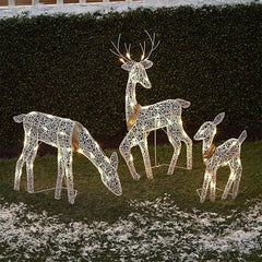 Iron Art Elk Deer Christmas Garden Decoration With LED Light Glowing Glitter Reindeer Xmas