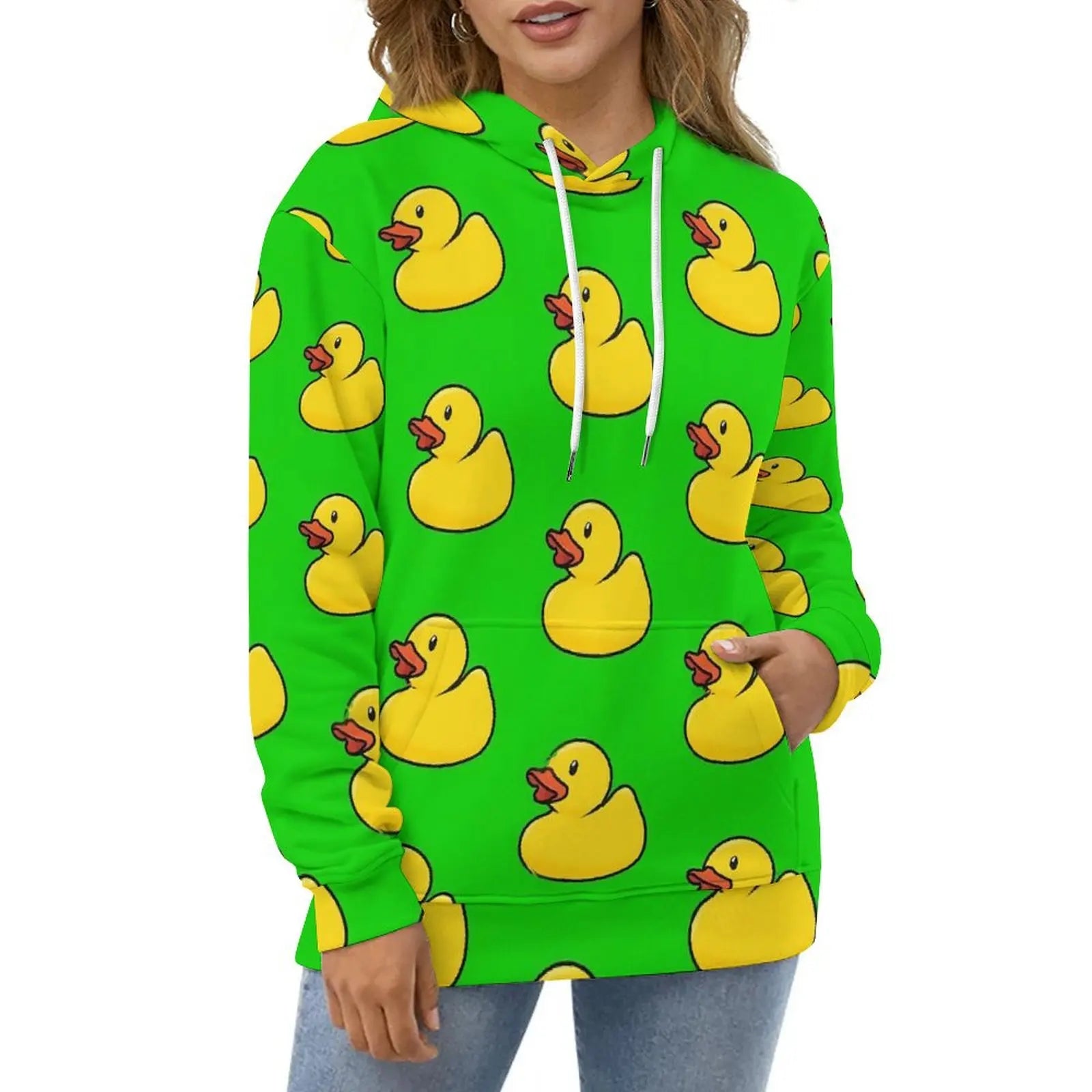 Rubber Ducks Print Hoodies Long-Sleeve Kawaii Animal Aesthetic Casual Hoodie