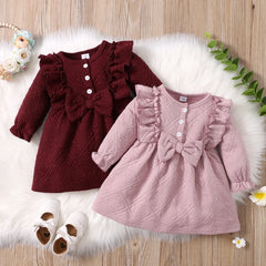 NEW Solid Color Baby Dress Girl for New Born 3 to 12 months Long Sleeve Baby Girl Clothes