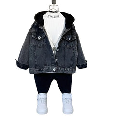 Baby Boy Girl Cotton Denim Hooded Jacket Infant Toddler Child
