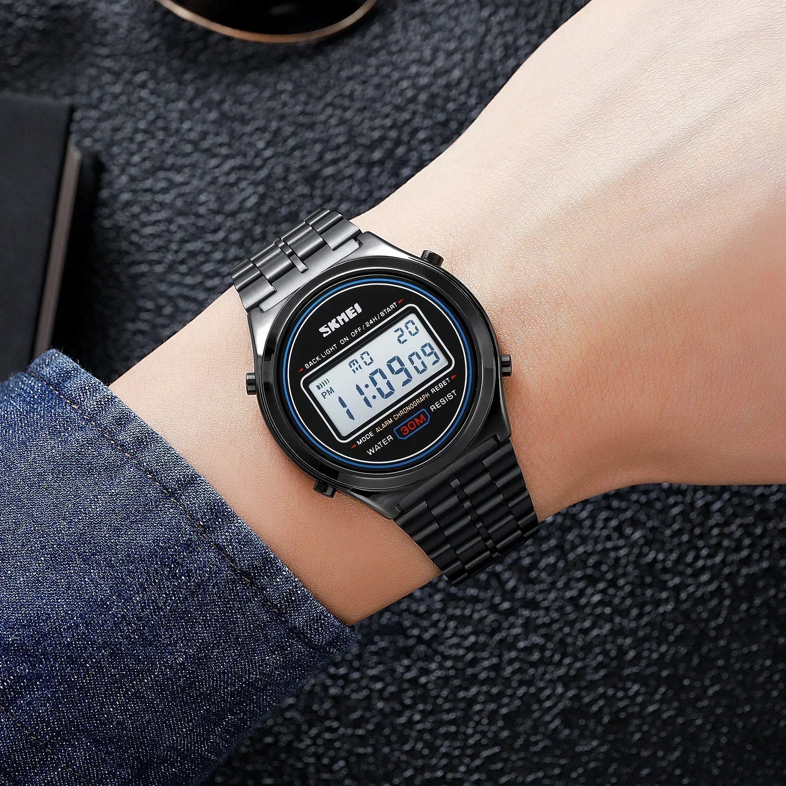 Stopwatch Digital Sport Watches Stainless Steel Men Date Waterproof  Watches