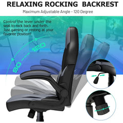 Office Gaming Chair with Flip Armrests, Ergonomic Computer Gaming Chair Bonded Leather Swivel Desk Chair