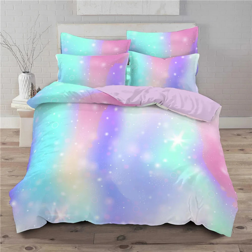 Rainbow Gradient Bedding Set Gradient Colors Duvet Cover with Pillowcases Single Twin Full Queen King Girl Kids Quilt Cover