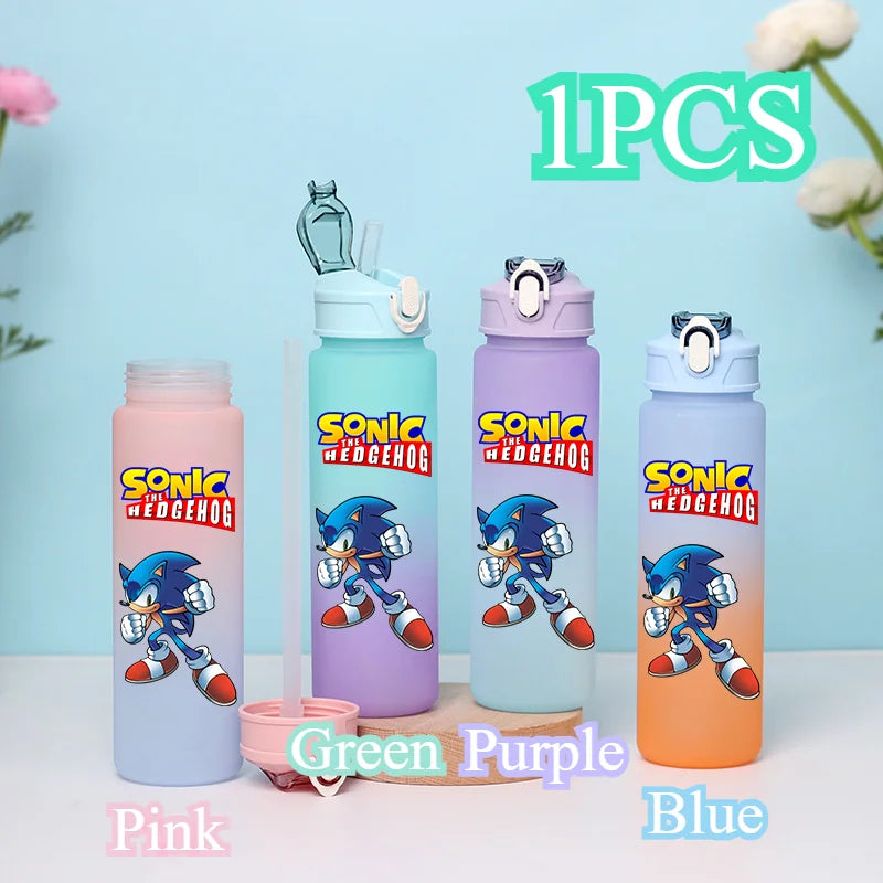 Sonic The Hedgehog 750ml Gradient Color Plastic Straw Cup Portable Outdoor Sports Large Capacity Cartoon Childrens Drinking Cup