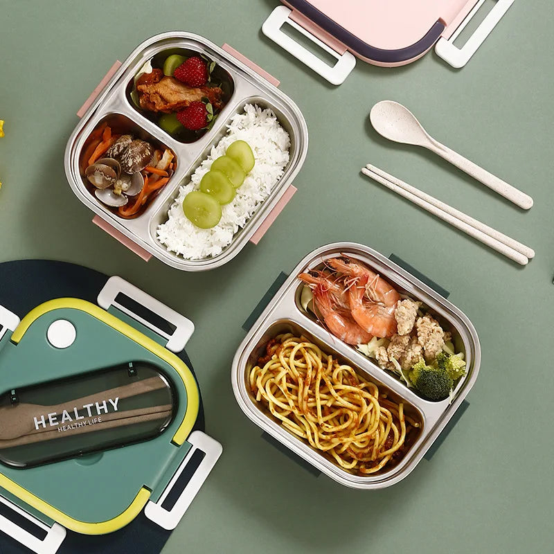 Cute Lunch Box for Kids Compartments Microwave Bento Lunch Box with Fork Spoon Microwave Food Storage Container Outdoor Picnic