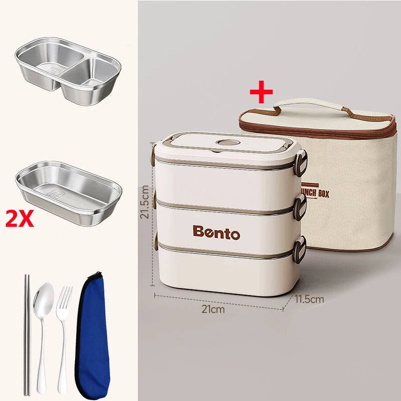 304 Stainless Steel Lunch Box For Kids Adult 1-3 Layer Rectangle Bento Box Outdoor Camping Leakproof Insulation Food Container