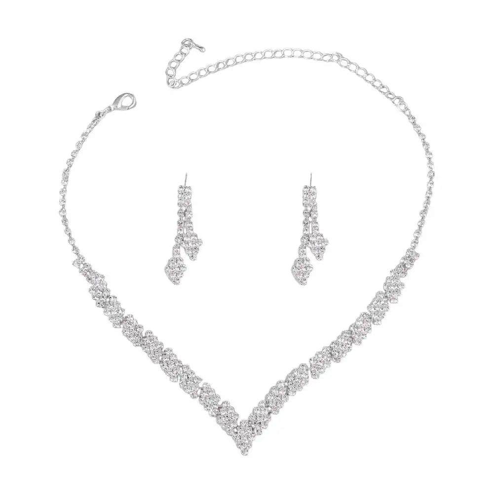 Party Jewelry Set Elegant Rhinestone Necklace Earrings Set for Women