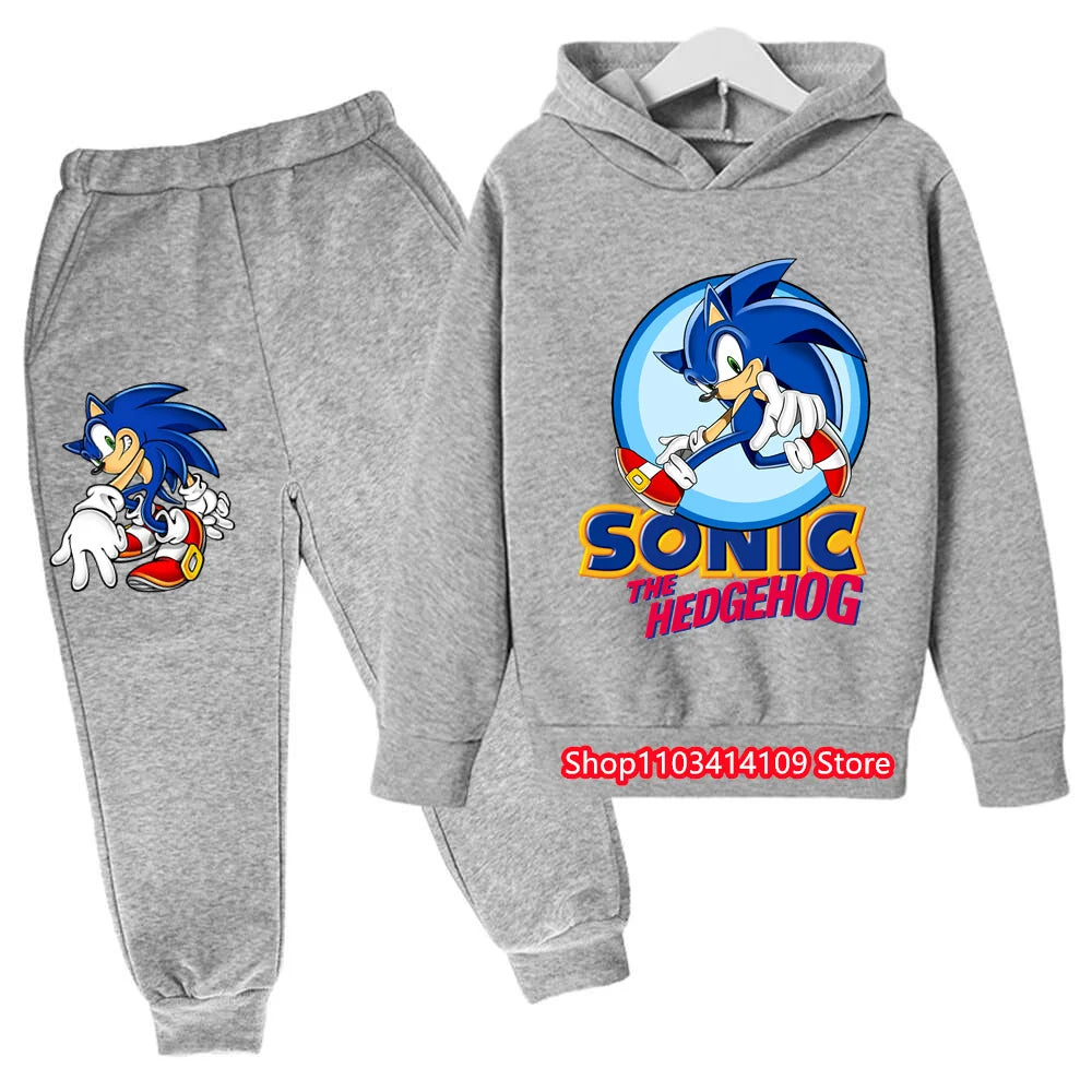 Kids Sonics Hoodies Sets Children Cotton Autumn And Spring Long Sleeve Sweatshirts Trousers 2pcs Costume Outfits