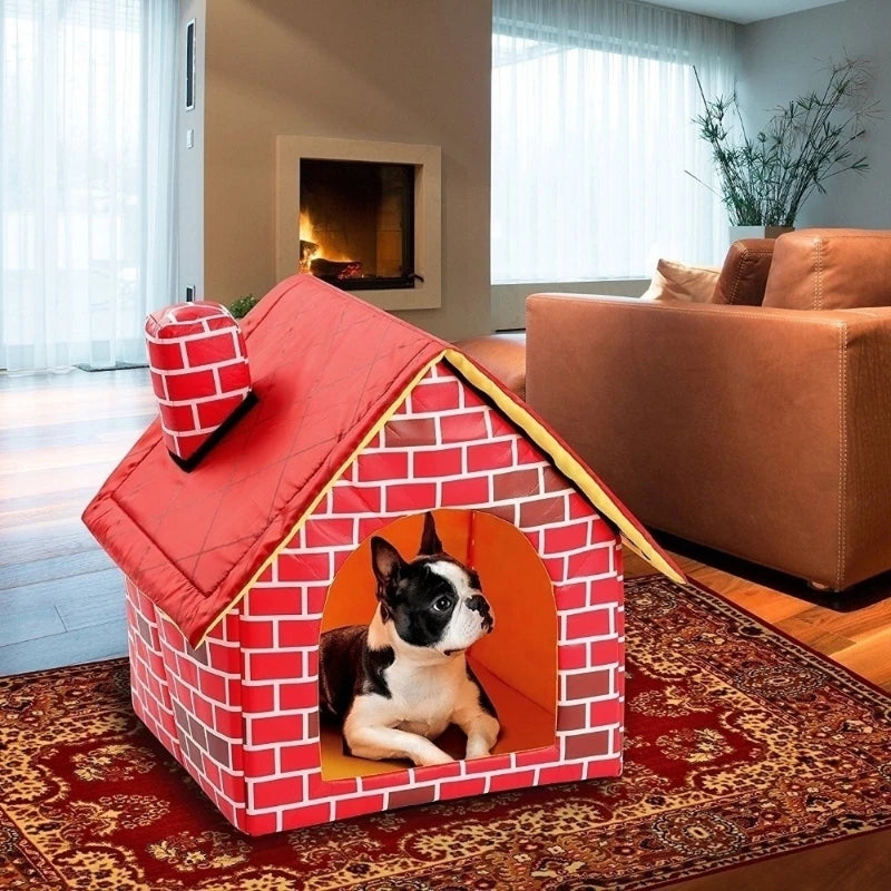 Folding Kennel Small Dog and Cat Kennel Portable Brick Wall Warm and Comfortable Pet Kennel Animal Cave