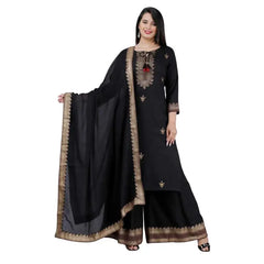 Women Pakistani Black Salwar Kameez Dupatta Palazzo Kurta Stitched Suit