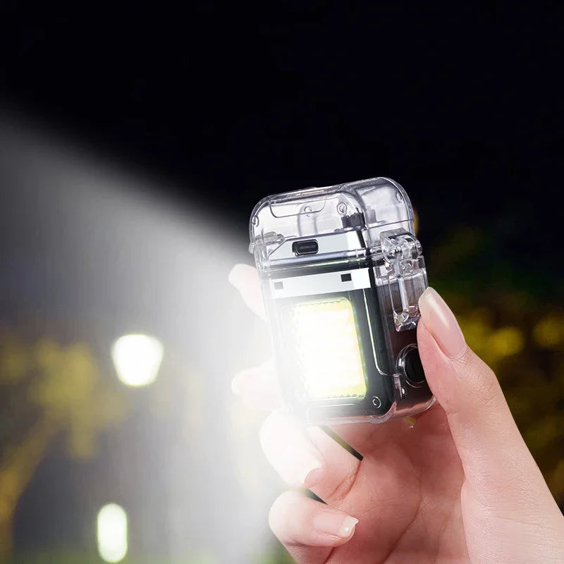 New Waterproof Windproof Electric Lighter Transparent Plasma Arc Flashlight USB Rechargeable Outdoor Camping