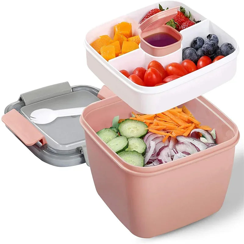 Portable Salad Lunch Container Salad Bowl 2 Compartments with Large Bento Boxes Salad Bowls Lunch Box Lunch Container For Food